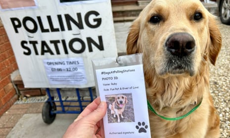 A voter shows the photo ID card she made for her dog Ruby.