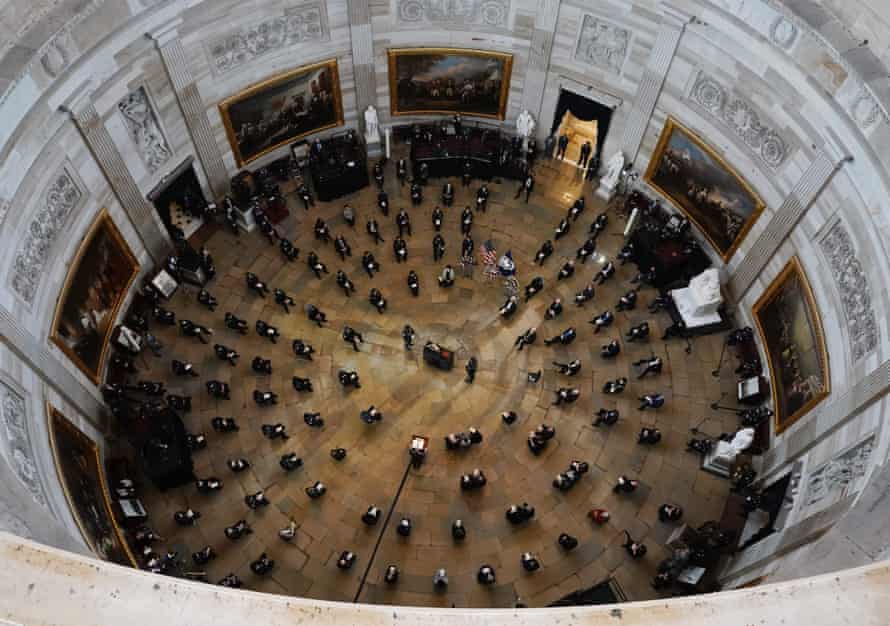 Mourners pay their respects to the police officer who died after being injured in the attack on the US Capitol