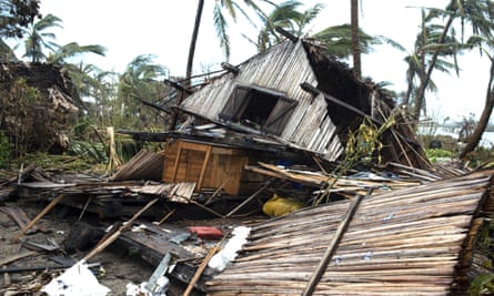 A house lays in ruins after Cyclone Batsirai in Mananjary, Madagascar, 10 February 2022.