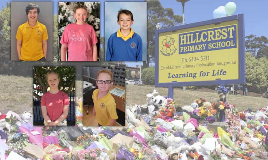 La policía ha publicado los nombres y fotos de los cinco niños que murieron en el accidente del castillo de salto en Tasmania.  Fila superior (de izquierda a derecha): Zane Mellor, Jalailah Jayne-Maree Jones, Jye Sheehan.  Fila inferior: Addison Stewart, Peter Dodt.