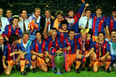 Johan Cruyff’s Barcelona celebrate their European Cup win in 1992