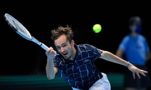 Daniil Medvedev plays a shot.