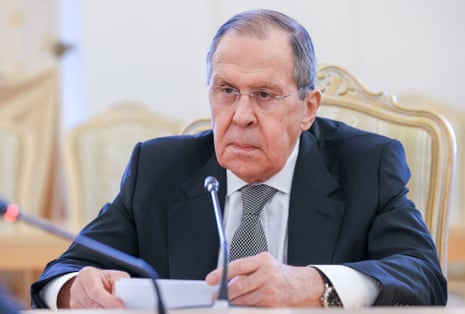 Russia’s Foreign Minister Sergei Lavrov looks on during a meeting with Turkmenistan’s Foreign Minister Rasit Meredow at the Russian Foreign Ministry