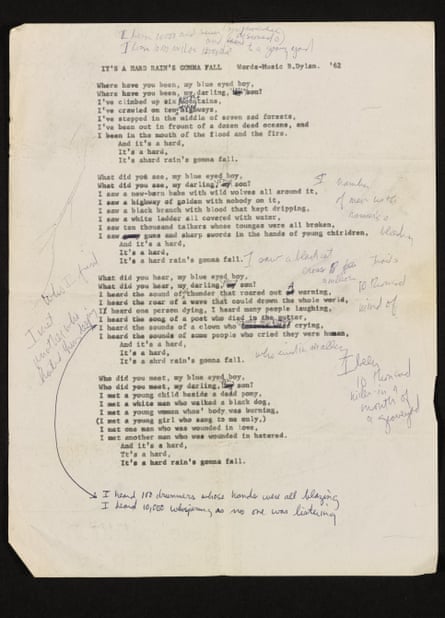 Bob Dylan lyrics being auctioned by Sotheby’s.