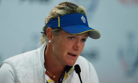 Suzann Pettersen answers questions about her back injury after pulling out of the European team for the Solheim Cup