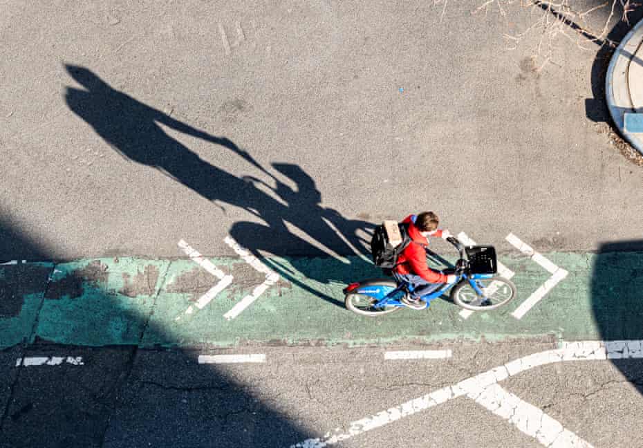 A person rides a Citi Bike in Kips Bay.