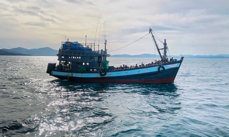 A boat carrying suspected Rohingya refugees off the island of Langkawi, Malaysia