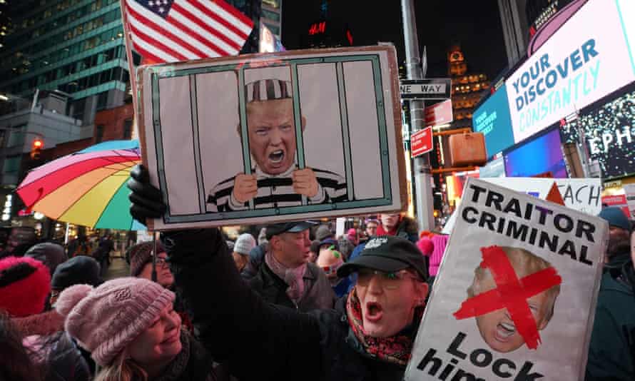 More than 1,000 protestors gathered in New York’s Times Square to rally in support of impeachment.