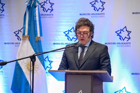 President of Argentina, Javier Milei participates in a commemorative event for the International Day in Memory of the Victims of the Holocaust at the Shoa Museum in Buenos Aires, Argentina