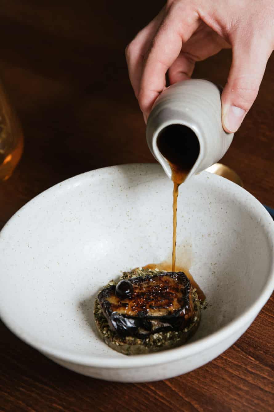 Eggplant with dashi broth at Henrock at Linthwaite House, Cumbria.