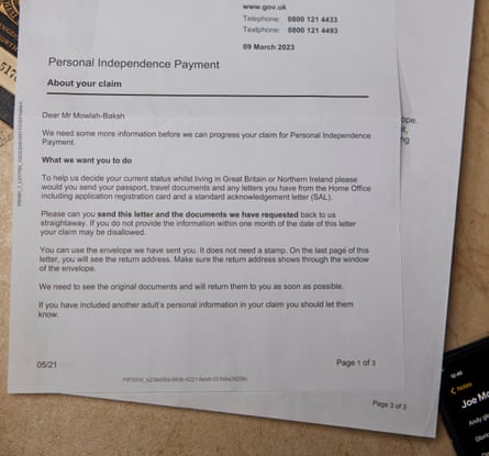 Department for Work and Pensions letter to Joseph Mowlah-Baksh