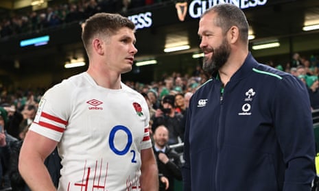 Victorious Ireland head coach Andy Farrell consoles his son, and England captain, Owen Farrell after the match.