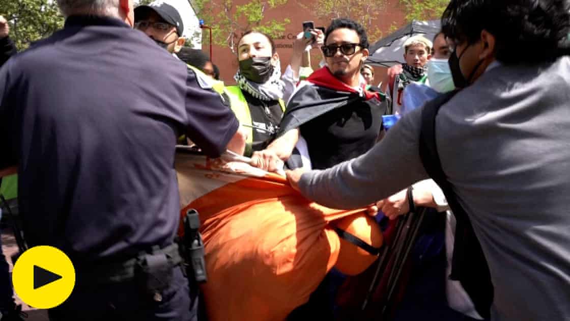 Police clash with US students protesting against war in Gaza – video