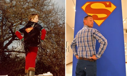 Mark O’Connell as a child and now with Superman logo.