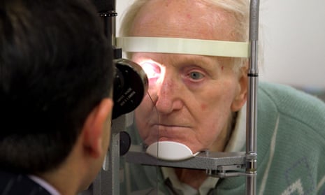 A cataract patient is examined at the Manchester Royal Eye hospital.
