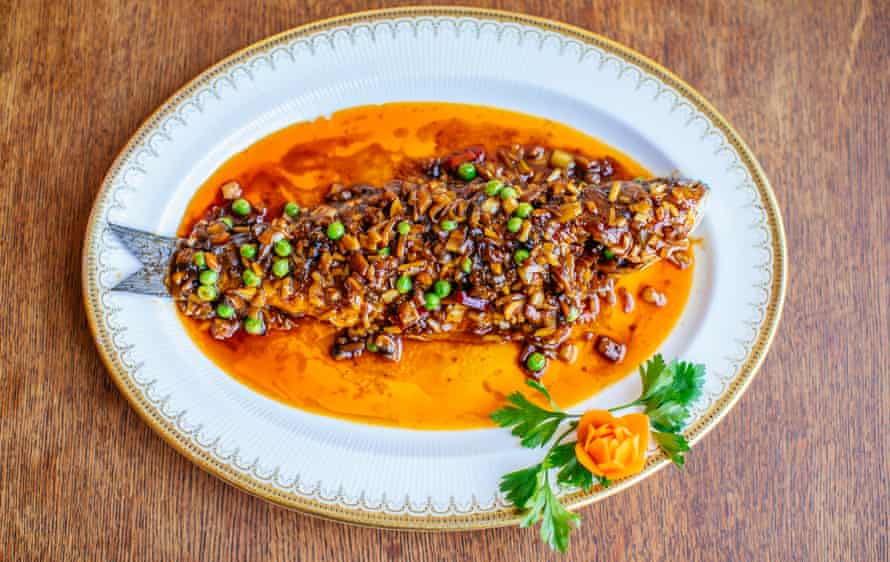 ‘Trumpian orange’: seabass with minced pork and chillies at Wen’s.