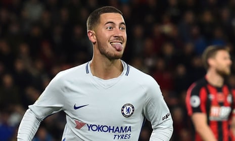 Chelsea midfielder Eden Hazard celebrates after breaking the deadlock against Bournemouth 