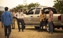 The moral education of a gringo … l-r, George Lopez, Frank Grillo, Andie McDowell and Jake Allyn in No Man’s Land.