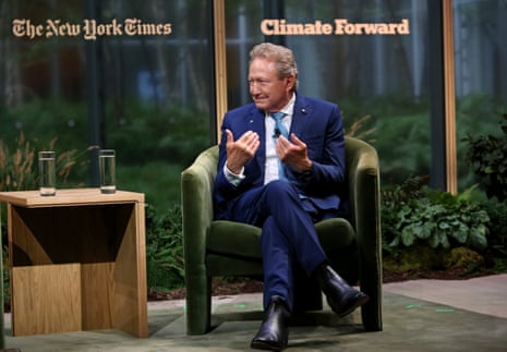 Andrew Forrest speaks onstage during the NYT Climate Forward 2025