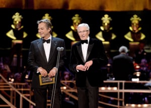 Julian Clary and Paul O’Grady present an award during the 2017 Olivier awards