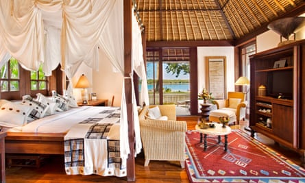 A beachside bedroom at the Oberoi Beach Resort.