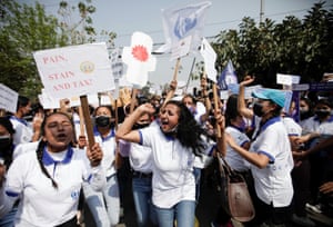 Women take part in a rally in Kathmandu, Nepal demanding tax-free sanitary pads