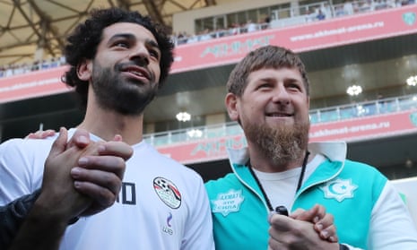 Mohamed Salah is pictured with the Chechen leader Ramzan Kadyrov at Egypt’s World Cup training base in Grozny on 10 June.