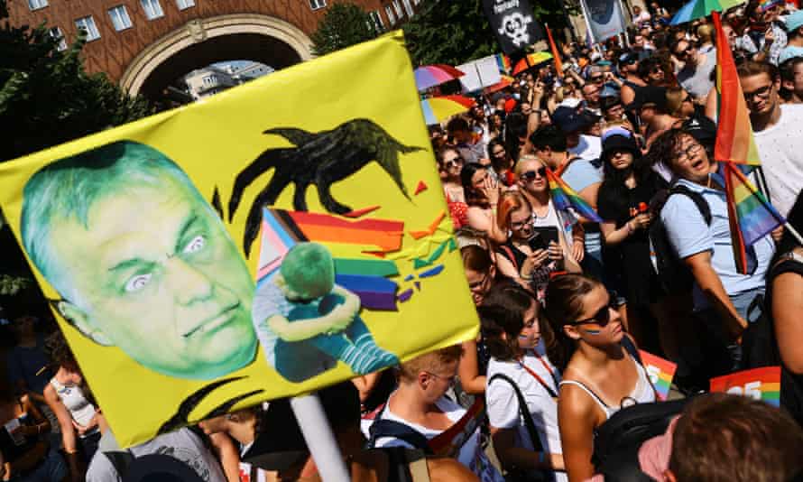 People take part in the LGBT Pride parade in Budapest on Saturday.