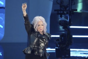 Cyndi Lauper presents the award for best pop song at the MTV Video Music Awards