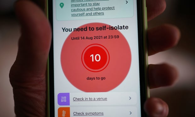 Covid app showing notice to self-isolate