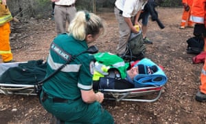 The former South Australian premier Jay Weatherill after breaking his leg while bushwalking in Mount Remarkable national park