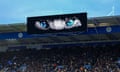 Leicester's big screen shows a close-up of a fox's eyes.