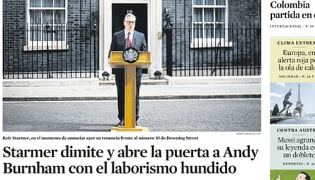 Spain’s La Vanguardia front page showing picture of Keir Starmer.