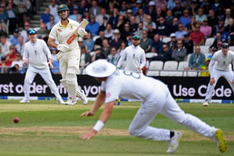 Mitchell Marsh plays a shot through mid on for four runs.