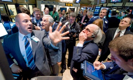 Traders on the floor of the New York Stock Exchange, in September 2008.