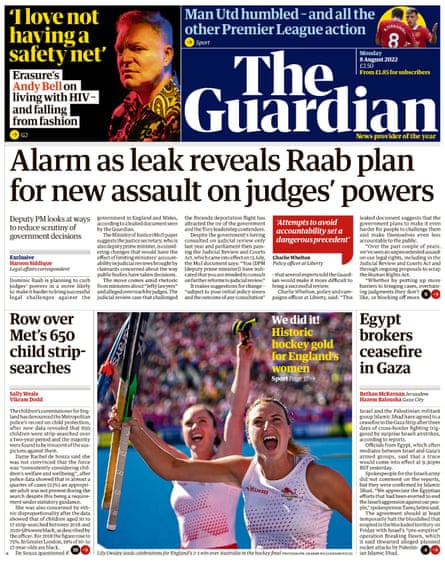Guardian front page 8 August 2022