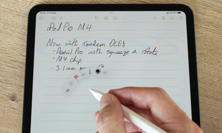 The Apple Pencil Pro writing on an 11in iPad Pro M4.