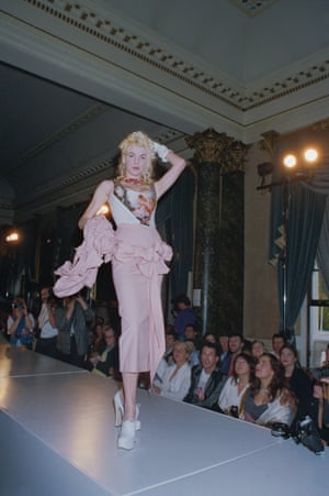 British fashion model Sarah Stockbridge on the catwalk at the Vivienne Westwood fashion show