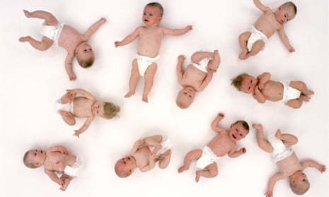 Ten babies in nappies