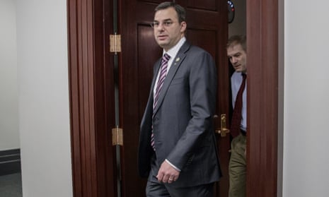 Justin Amash and Jim Jordan leave a closed-door strategy session with Speaker of the House Paul Ryan, in March.