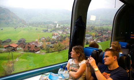 The Golden Pass train between Lucerne and Brienz in Switzerland.