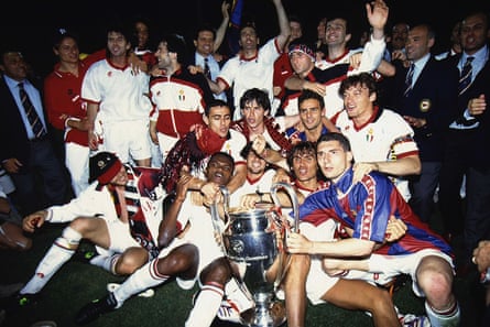 Milan with the European Cup after trouncing Barcelona 4-0.