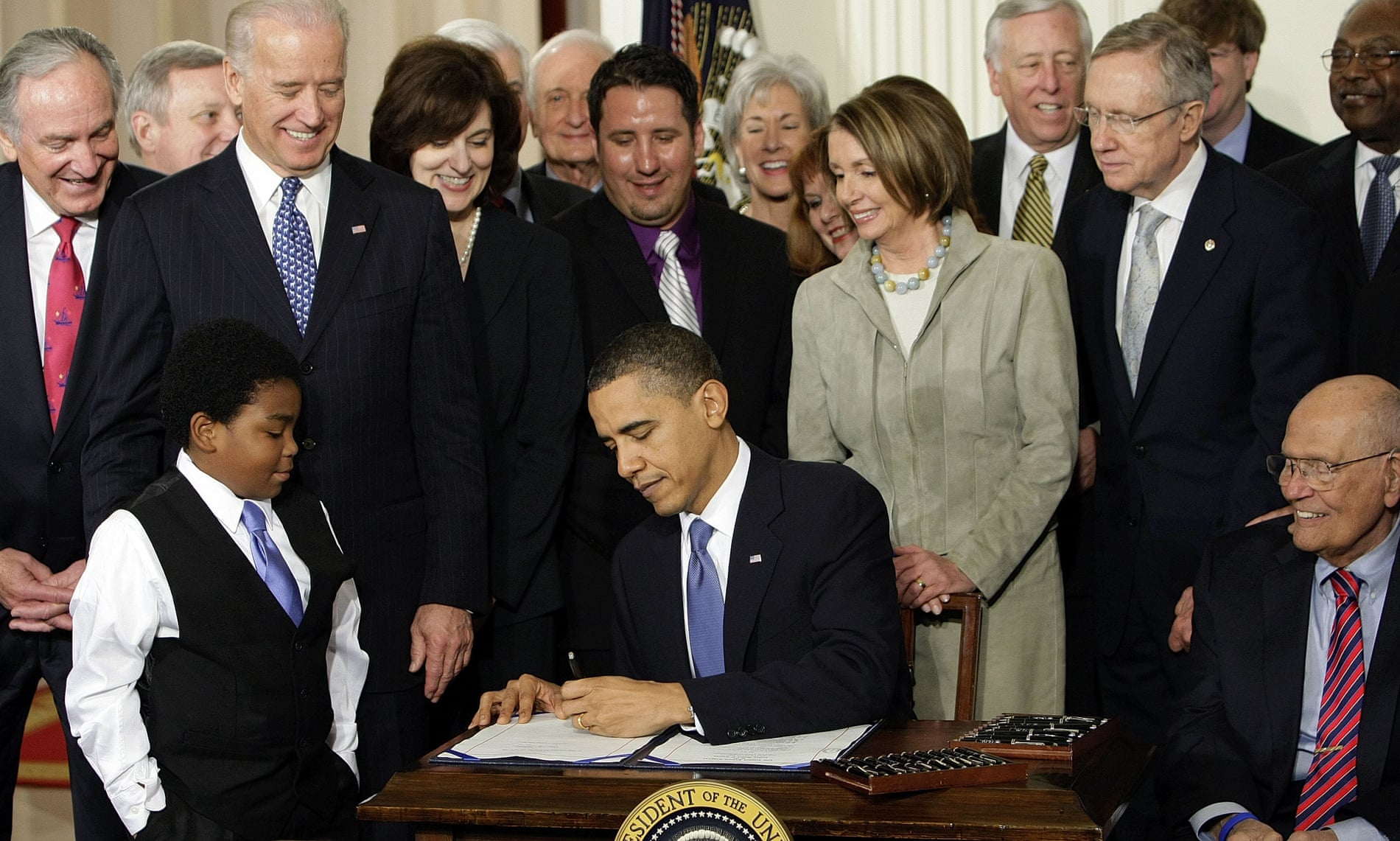 March 2010: signing the Affordable Care Act into law in the East Room of the White House.