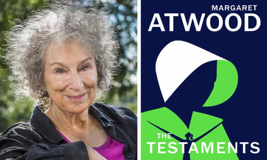 Margaret Atwood and the cover art for her Handmaid’s Tale sequel.