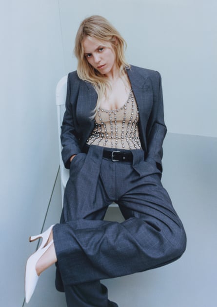 Grey oversized pinstripe blazer and matching trousers