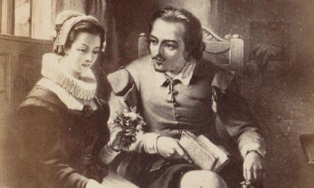 An illustration of Anne Hathaway and William Shakespeare.