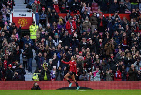 Manchester United’s Alessia Russo celebrates scoring her side’s third goal of the game