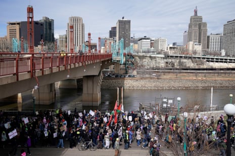 People march towards the Minnesota state capitol.