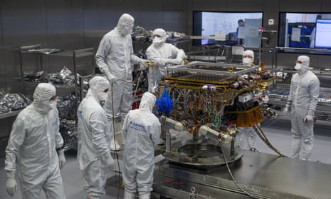 The European Space Agency’s ExoMars rover being prepared to leave Airbus in Stevenage.
