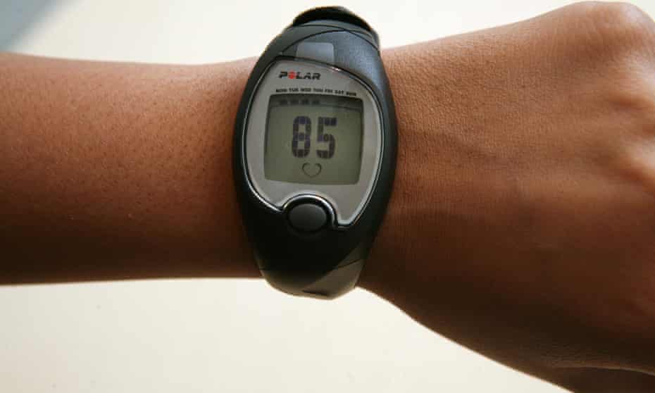 A heart rate monitor on a wrist